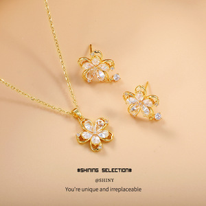 <b>Flower</b> Zircon Necklace Set Copper Alloy Gift Jewelry Women's Fashion Style - Product Image 5