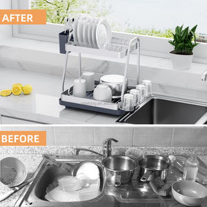 WIREKING, óxido de plata y aluminio, antioxidante, 2 niveles, organizadores de cocina de gran capacidad, estante de secado de platos, escurridor de platos, estante - Product Image 4