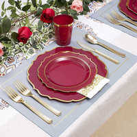 Articles de fête : Ensemble de serviettes et de gobelets, Ensembles de sous-assiettes en verre à bord doré pour vaisselle de mariage, Sous-assiette tournesol rouge