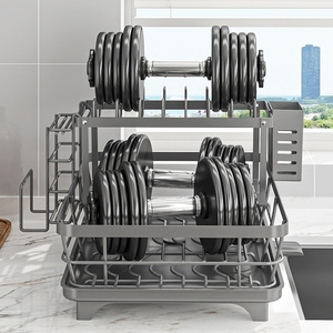 Escurridor de Platos de Doble Capa de Acero Inoxidable con Soporte para Utensilios y Tabla de Cortar para Encimera de Cocina - Product Image 5