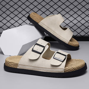 Sandalias de corcho para playa, de punta abierta, de diseño, informales, para hombre, de cuero, planas, transpirables, tipo chanclas. - Product Image 1
