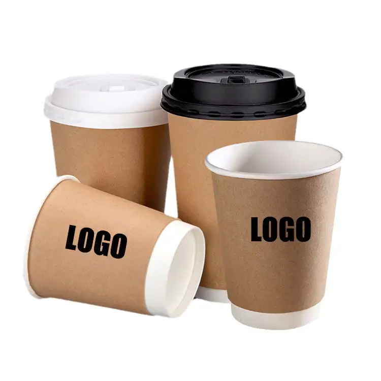 Cangkir kertas kopi sekali pakai Biodegradable lapisan keras bulat Logo kustom dengan tutup
