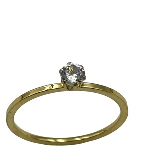 Anello sottile in acciaio inox placcato oro di lusso con diamante artificiale elegante anello in metallo per fidanzamento di nozze - Product Image 5