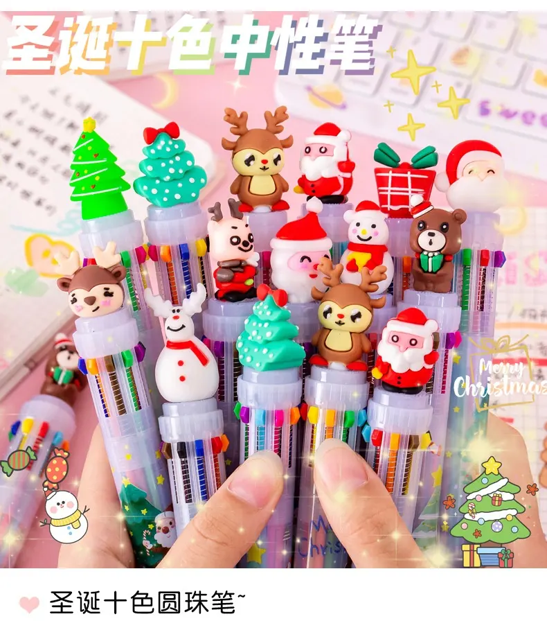 Netter Weihnachts mann Schneemann Weihnachts baum Elch Klicken Sie auf Kugelschreiber 10 Farben Kugelschreiber Student Briefpapier Weihnachts geschenke