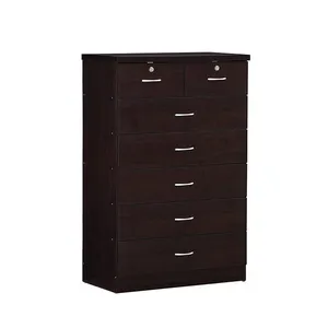 Vekin Modern Living Room Cabinets Bedroom Furniture Chocolate 7 Storage Drawers Chest of Drawers with Locks