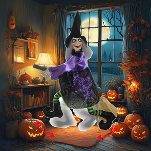 Halloween Animatronics appeso strega sulla scopa con luce e suono decorazione della parete del partito per la celebrazione di Halloween - Product Image 1