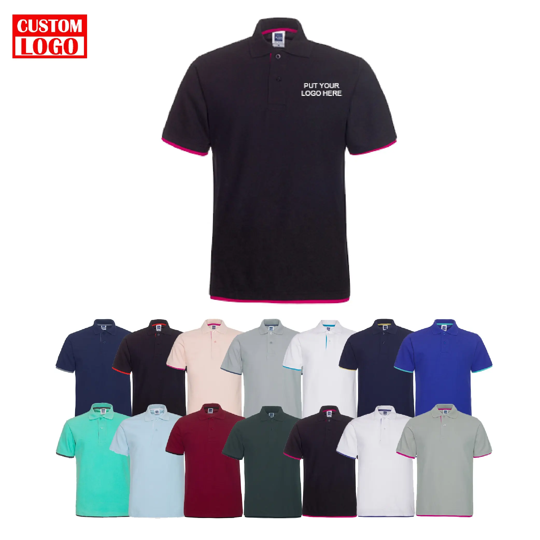Kraag 100% Polyester Aangepaste Logo Polo Shirt Heren Polo Shirt Mannen Custom Custom Print Polo Shirt