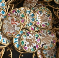 Nouveauté : Sous-verre rond en rotin naturel et nacre, motif éléphant, 10 cm, tissé à la main, pour la décoration de table à café ou à thé