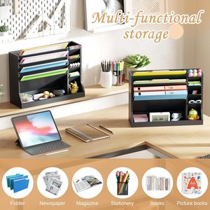 Office Organizer Wooden <b>File</b> Rack Rectangle Standing Type <b>Storage</b> Box For Desktop Document Organization Home Office Use - Product Image 5