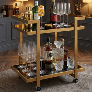 Wholesale Modern High Quality Gold-Finished Stainless Steel 2-Tier 4-Wheel Bar Cart Wine Cellar Outdoor Use Kitchen Living Room - Product Image 3