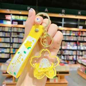 Creative Floating Cherry Blossoms Rabbit Keychain Liquid Oil Rabbit Moving Milk Tea <b>Cup</b> Acrylic Keyring Quicksand Key Chain Gift - Product Image 4