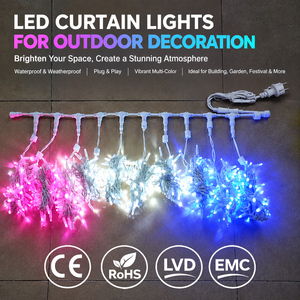 Luces de Cortina LED Multicolor con Conector en T, Resistentes a la Intemperie IP44, con Enchufe Europeo, Decoración Navideña Conectable - Product Image 1