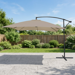 Ombrellone da Esterno Grigio Tortora 3x2 Metri Design Moderno con Telaio in Acciaio al Carbonio, Raggio 3M, Sollevamento Manuale per Giardino e Parco - Kios Est - Product Image 2