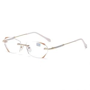 Elegantes Gafas de Lectura sin Marco, Lentes de PC Metálicas con Protección Anti Luz Azul, Unisex, para Presbicia, con Diseño de Corte de Diamante - Product Image 1