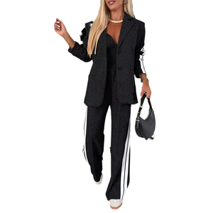 Completo da donna taglie forti due pezzi <span class=keywords><strong>con</strong></span> blazer a righe <span class=keywords><strong>con</strong></span> bottoni laterali e <span class=keywords><strong>pantaloni</strong></span> <span class=keywords><strong>con</strong></span> tasche - Set casual elegante - Product Image 3
