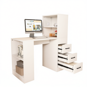 Scrivania Computer in legno bianco con presa 4-in-1 3 cassetti scorrevoli e 4 livelli di archiviazione Versatile per vari luoghi - Product Image 1