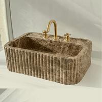 Vasque de salle de bain rectangulaire en marbre naturel, design de luxe léger, personnalisable, sans trou, pour hôpital, appartement, chambre à coucher