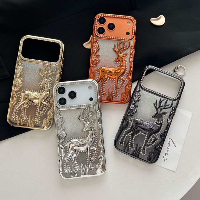 3D Glitter Deer Diamond Christmas Cell Phone Case for iPhone 17 Air 16 15 14 13 12 Pro Max Elegant Back Case for 17 Plus