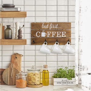 Étagère murale en bois pour cuisine, porte-tasses à café et thé, porte-clés, rectangulaire, polyvalente - Product Image 1