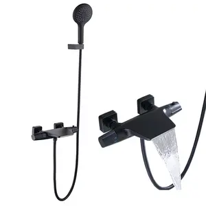 Hot Sale Wand montage Wasserfall Schwarz Dusche Exposed Dusch system Badezimmer Badewanne Dusch set Mischbatterien