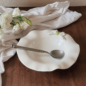 Plato de pastel de bistec de porcelana Irregular arco estilo coreano blanco rústico boda fiesta restaurante vajilla de cerámica - Product Image 5