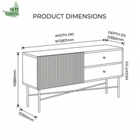 Meuble TV en bambou écologique, couleur blanc cassé, pour salon, console multimédia avec 2 tiroirs, pieds en métal, OEM ODM