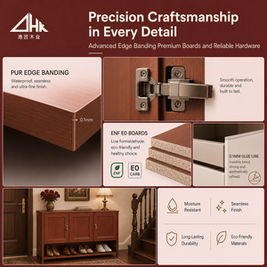Mueble <span class=keywords><strong>Zapatero</strong></span> Bajo de Madera de <span class=keywords><strong>Cerezo</strong></span> con 6 Puertas y Estante Central Abierto, Tiradores de Latón en Forma de Lágrima, <span class=keywords><strong>Armario</strong></span> de Almacenamiento para Entrada - Product Image 4