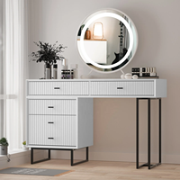 NOVA Ensemble de table de maquillage au design simple avec tiroirs Commode en bois blanc avec miroir Mobilier de chambre à coucher moderne pour appartement