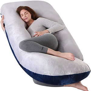 Oreiller de grossesse intégral de 57 pouces avec soutien respiratoire et housse rafraîchissante amovible pour le soutien du dos pendant la maternité - Product Image 1