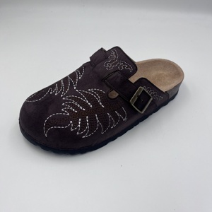 <span class=keywords><strong>Mules</strong></span> en daim brodées de feuilles pour femmes, style rétro, avec semelle en liège, pantoufles fermées à la mode avec boucle réglable - Product Image 3