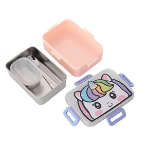 Grosir anak-anak Volume besar disesuaikan baja nirkarat makanan kelas bahan plastik Bento kotak makan siang wadah