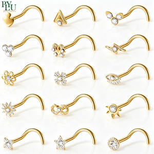 Anneau de nez en titane ASTM F136 20G en forme de L avec zircone cubique, bijou de piercing nasal en forme de S pour <span class=keywords><strong>femme</strong></span> - Product Image 1