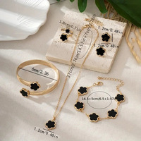 Nuevo Juego de Joyería de 5 Piezas para Mujer de Última Moda con Trébol de Cinco Hojas y Flores Coloridas, Incluye Pulsera, Brazalete, Anillo, Pendientes y Collar