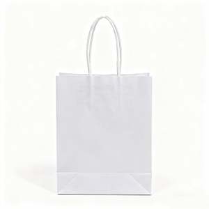 Bolsas de Papel Kraft Blancas Ecológicas KM con Asas Retorcidas para Promoción, Supermercado, Reutilizables - Product Image 1