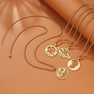 Sun <b>Moon</b> Planet Pendant <b>Necklace</b> Gold Plated Stainless Steel Geometric Design Fashion Jewelry Gift For Women - Product Image 1