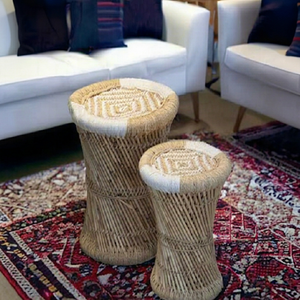 Taburete Otomano Antiguo de Bambú con Cordones, Negro Antideslizante, con Incrustaciones de Hueso, Diseño Moderno para Apartamento, Sala de Estar o Exterior - Product Image 1