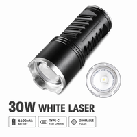 Lampe torche LED haute puissance 30W, 3000 lumens, zoomable, batterie rechargeable 6600mAh, type-C, power bank, étanche IP65, lampe tactique d'extérieur