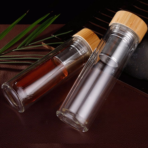 Bouteille d'eau en verre borosilicate à double paroi avec infuseur à thé, couvercle en bambou écologique, vente en gros OEM/ODM - Product Image 2