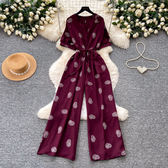 2026 Summer Vintage V-Neck Jumpsuit for Women High Waist Polka Dot Lace Jumpsuit Wholesale
