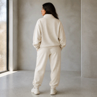 Conjuntos de sudaderas personalizadas con cremallera de un cuarto, de forro polar cepillado de alto gramaje, con cuello alto y media cremallera, para mujer