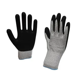 13 Gauge melanj gri kesim dayanıklı iplikler siyah nitril lateks Sandy Palm kaplamalı eldiven