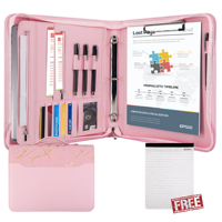 Porte-documents en cuir rose de luxe, classeur, dossier avec bloc-notes de format A4, fermeture éclair