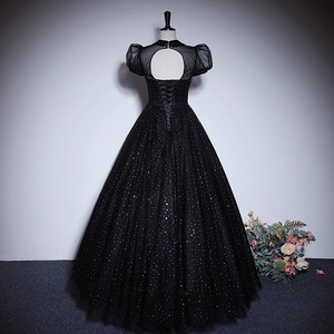 Black Evening Gown Empire Waist High Neck Ball Gown Polyester Formal Wear for Banquets and Events - Product Image 4