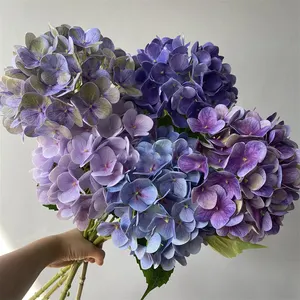 Vente en gros, branche unique 3D fantaisie arc-en-ciel artificielle hortensia violet pour mariage