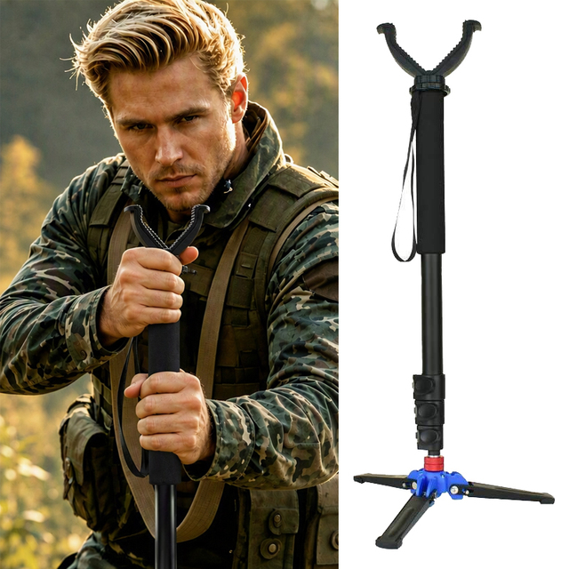 Outdoor Tactical Gun Portable Tripod Support Hunting Telescopic Shooting Rod V-shaped Rotary Yoke Tripod Hunting Supplies