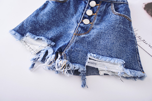 กางเกงยีนส์ขาสั้นเอวสูงสำหรับเด็กผู้หญิงคุณภาพสูงแฟชั่นปี 2019 ขายส่ง - Product Image 5