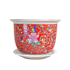 Maceta <span class=keywords><strong>de</strong></span> Cerámica Pintada a Mano con Diseño Famille Rose, Tamaño Grande, <span class=keywords><strong>para</strong></span> Interiores - Product Image 2