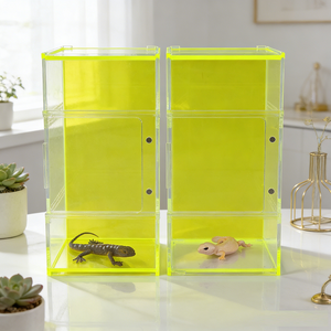 Wholesale Custom Made Fluorescent Yellow Acrylic Reptile Enclosures Magnetic Doors for Home - Product Image 2