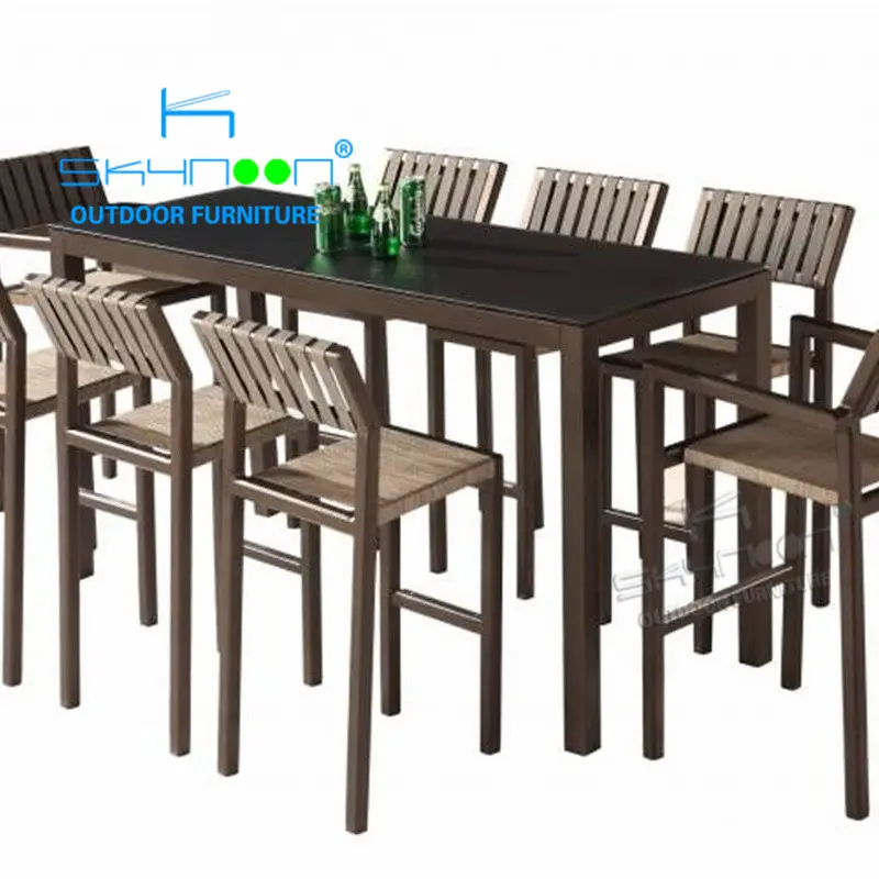 Moderne patio bar set outdoor stoel en tafel set touw stoel tuin barkruk (01003)