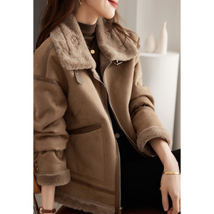 Chaqueta de lana elegante para Otoño e Invierno para mujer, botón informal, holgada, estilo motocicleta, cierre de cremallera, parte superior versátil, conejo <span class=keywords><strong>Artificial</strong></span> - Product Image 4